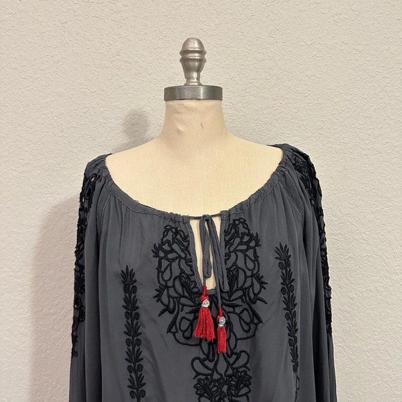 JOHNNY WAS BIYA L/S Tasseled Embroidered Gray Tunic #A3492 *FLAWED* - Picture 2 of 14